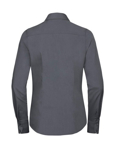 RUS-0R924F0-Ladies' Long Sleeve Fitted Polycotton Poplin Shirt
